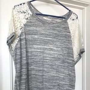 Le Lis Polli lace sleeve knit top gray NWT